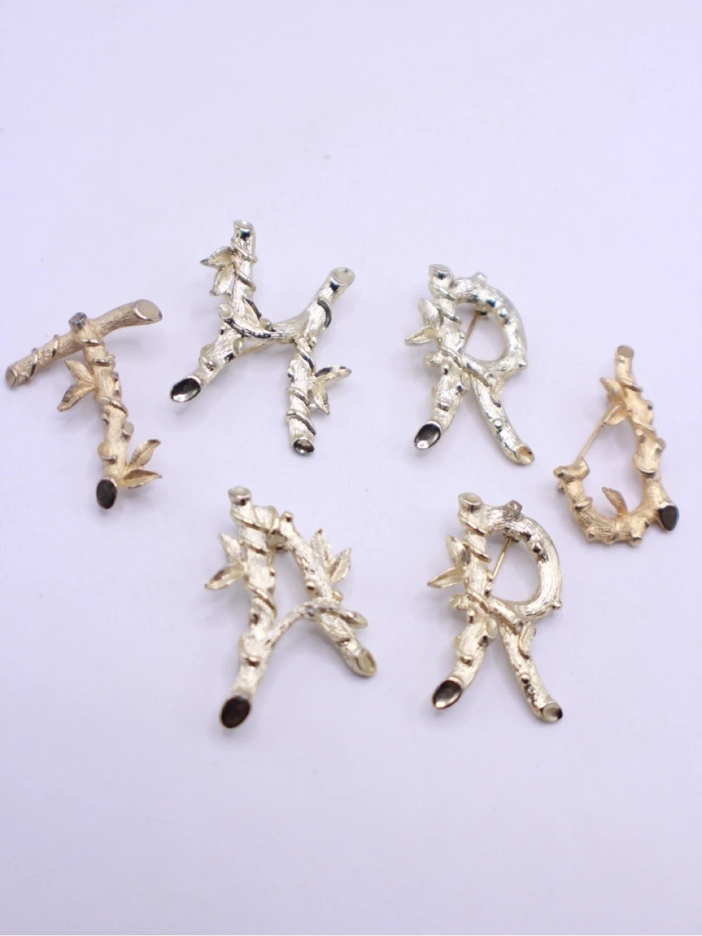 Vintage Sarah Coventry Branch & Leaf Letter Brooch pin lot of 6
